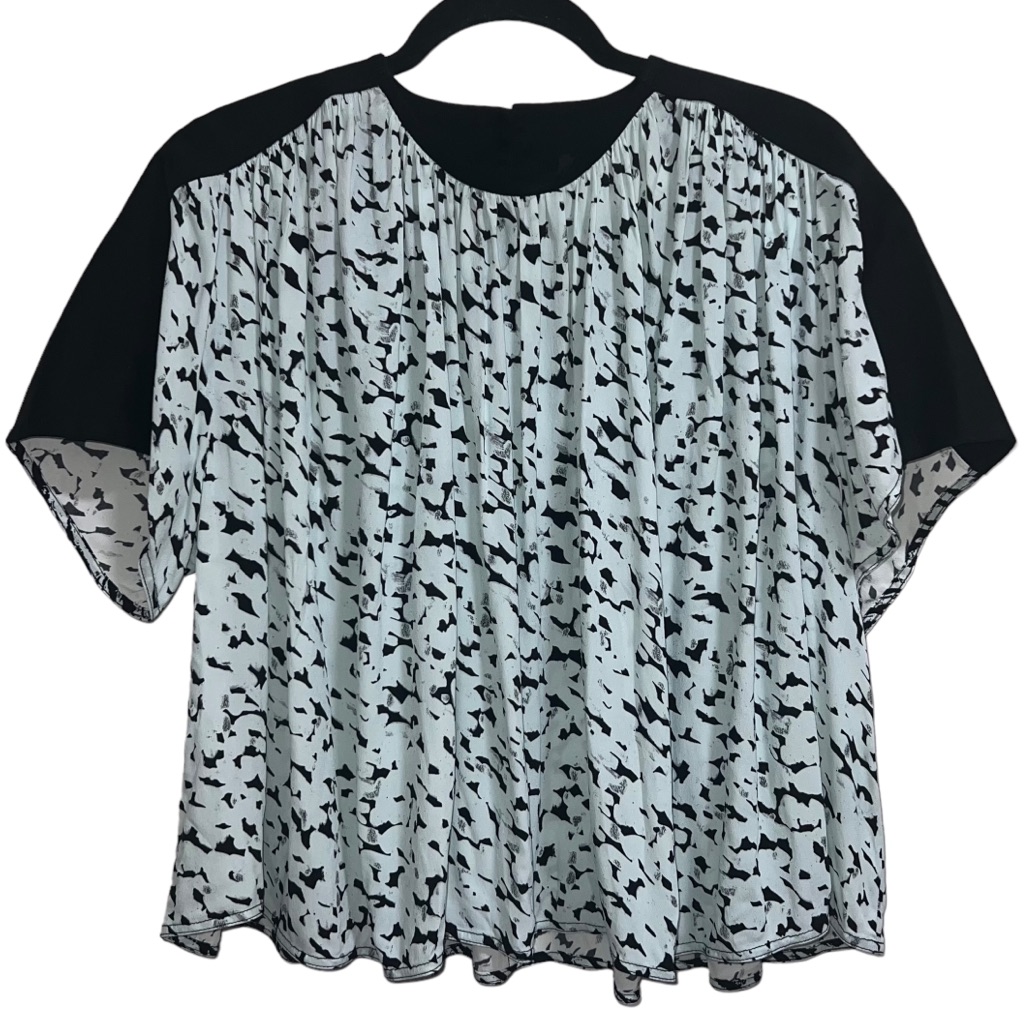 New Nwt Proenza Schouler Short Sleeve Printed Flowy Top Blue Inky Spot Print